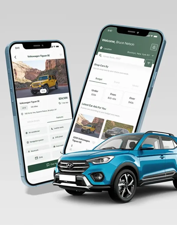 Car marketplace app screens designed by SIZ Group
